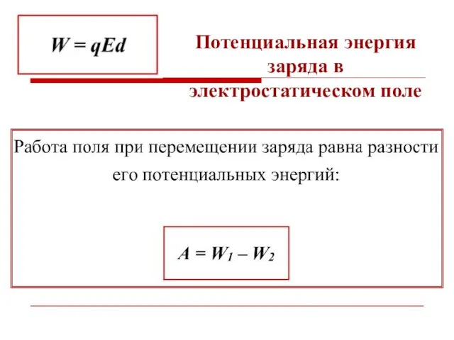 Потенциальная энергия заряда в электростатическом поле