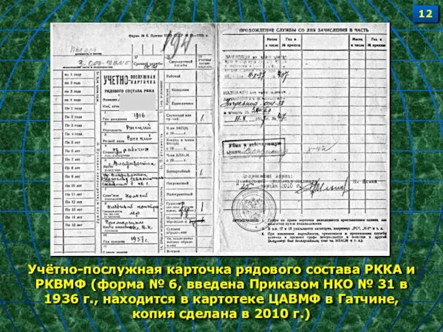 Учётно-послужная карточка рядового состава РККА и РКВМФ (форма № 6, введена