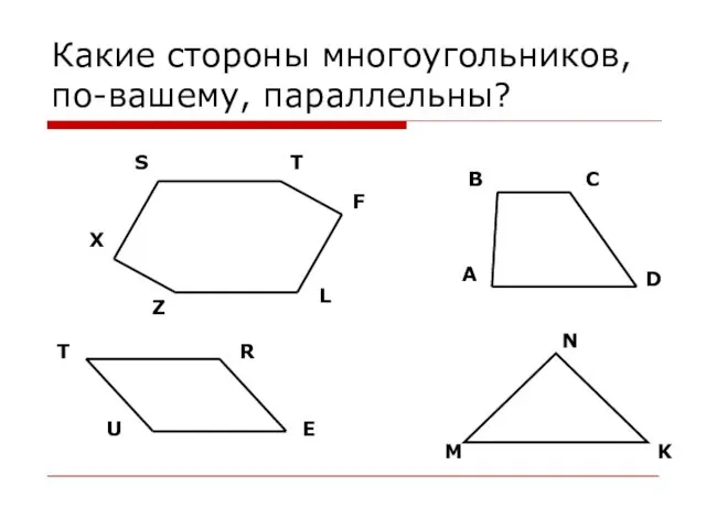 Какие стороны многоугольников, по-вашему, параллельны? M N K U E R