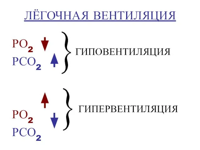 ЛЁГОЧНАЯ ВЕНТИЛЯЦИЯ РО2 РСО2 РО2 РСО2 ГИПОВЕНТИЛЯЦИЯ ГИПЕРВЕНТИЛЯЦИЯ