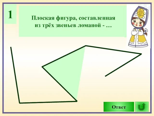 1 Плоская фигура, составленная из трёх звеньев ломаной - … Ответ