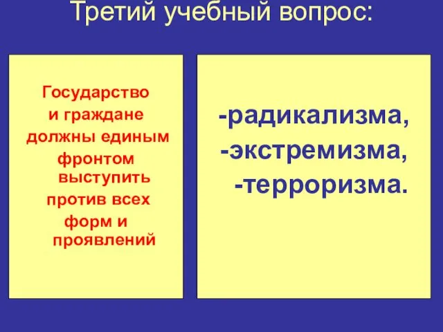 Третий учебный вопрос: Государство и граждане должны единым фронтом выступить против