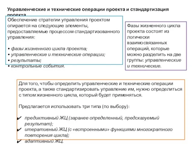 Управленческие и технические операции проекта и стандартизация проекта Для того, чтобы