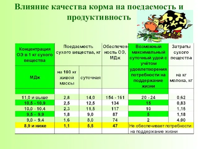 Влияние качества корма на поедаемость и продуктивность