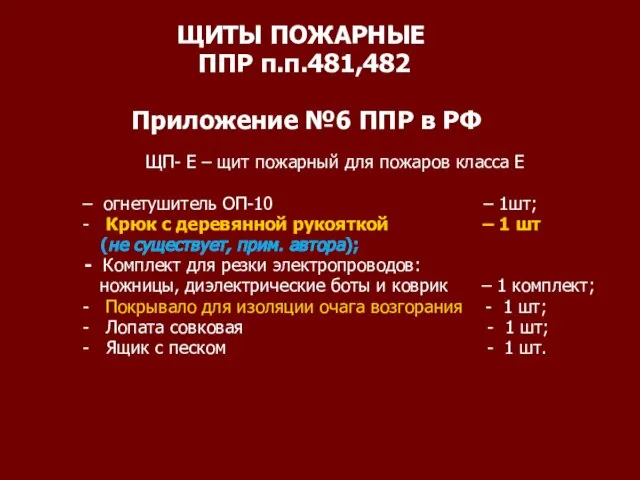 Приложение №6 ППР в РФ ЩП- Е – щит пожарный для