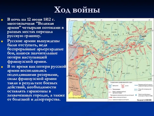 Ход войны В ночь на 12 июня 1812 г. многоязычная "Великая