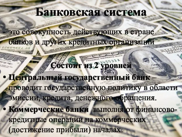 Банковская система это совокупность действующих в стране банков и других кредитных