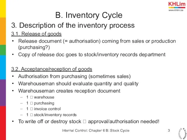 B. Inventory Cycle 3. Description of the inventory process 3.1. Release