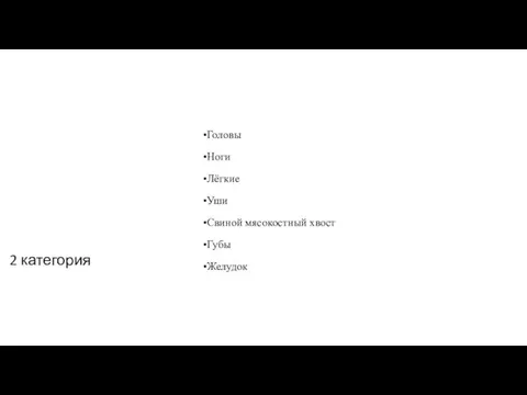 Головы Ноги Лёгкие Уши Свиной мясокостный хвост Губы Желудок 2 категория