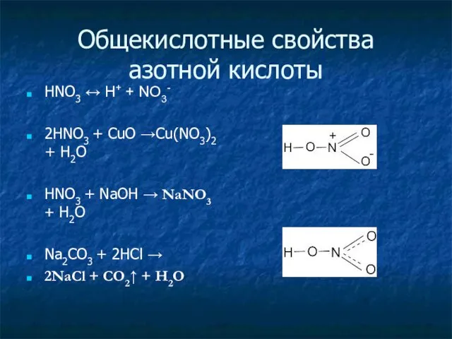 Общекислотные свойства азотной кислоты HNO3 ↔ H+ + NO3- 2HNO3 +