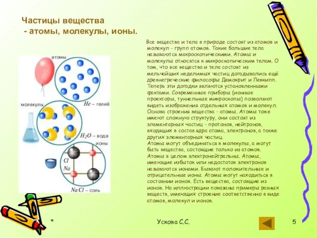 * Ускова С.С. Все вещества и тела в природе состоят из