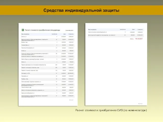 Средства индивидуальной защиты Расчет стоимости приобретения СИЗ (по номенклатуре)