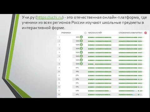 Учи.ру (https://uchi.ru) - это отечественная онлайн-платформа, где ученики из всех регионов