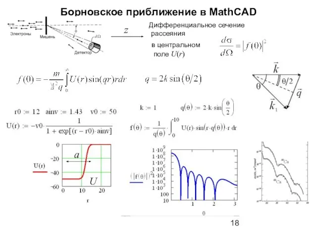 Борновское приближение в MathCAD Дифференциальное сечение рассеяния z a U в центральном поле U(r)