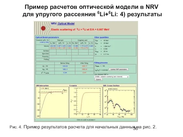Пример расчетов оптической модели в NRV для упругого рассеяния 6Li+6Li: 4)