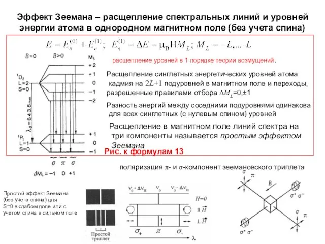 Эффект Зеемана – расщепление спектральных линий и уровней энергии атома в