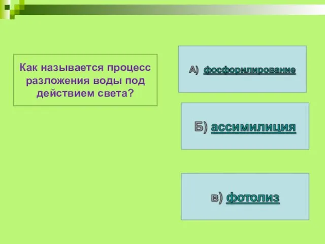 Как называется процесс разложения воды под действием света?