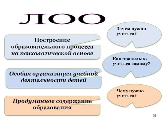 Построение образовательного процесса на психологической основе Особая организация учебной деятельности детей