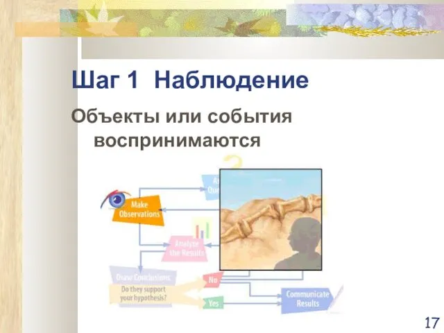 Шаг 1 Наблюдение Объекты или события воспринимаются