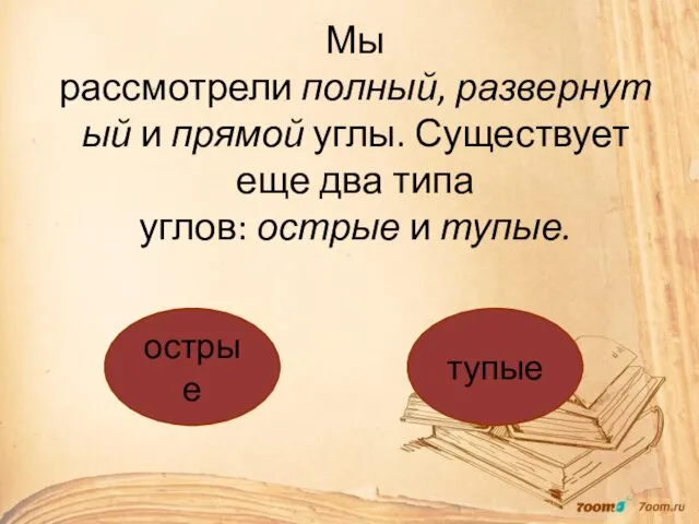 Мы рассмотрели полный, развернутый и прямой углы. Существует еще два типа