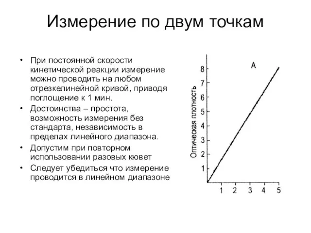 Измерение по двум точкам При постоянной скорости кинетической реакции измерение можно