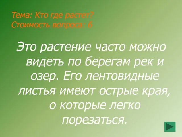 Тема: Кто где растет? Стоимость вопроса: 6 Это растение часто можно