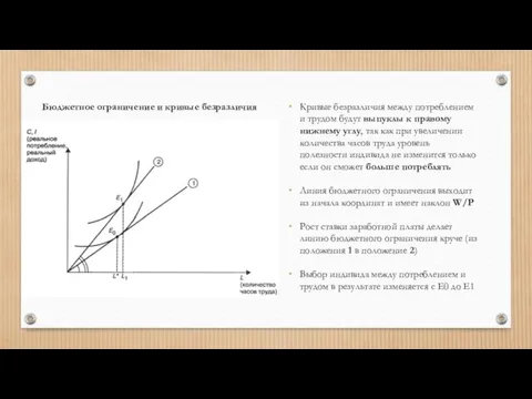 Бюджетное ограничение и кривые безразличия Кривые безразличия между потреблением и трудом