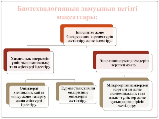 Биотехнологияның дамуының негізгі мақсаттары: