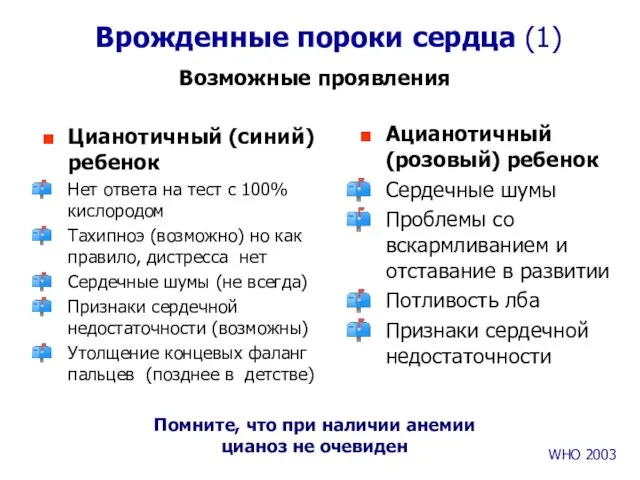 Врожденные пороки сердца (1) Цианотичный (синий) ребенок Нет ответа на тест