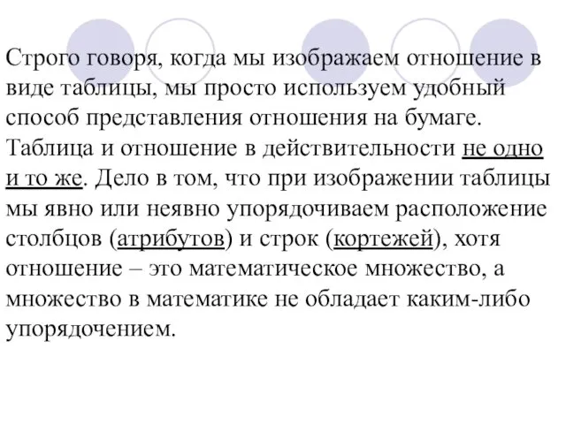 Строго говоря, когда мы изображаем отношение в виде таблицы, мы просто