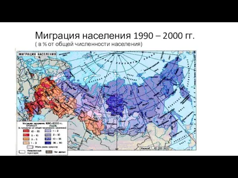 Миграция населения 1990 – 2000 гг. ( в % от общей численности населения)