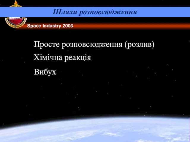 ■ ■ ■ Просте розповсюдження (розлив) Хімічна реакція Вибух Шляхи розповсюдження