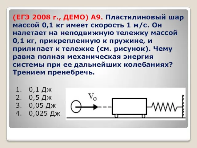 (ЕГЭ 2008 г., ДЕМО) А9. Пластилиновый шар массой 0,1 кг имеет