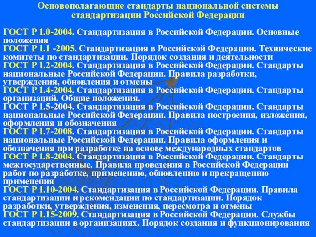 Основополагающие стандарты национальной системы стандартизации Российской Федерации ГОСТ Р 1.0-2004. Стандартизация