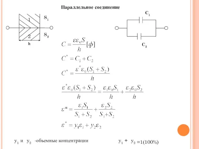 h Параллельное соединение y1 y2 и -объемные концентрации y1 y2 + =1(100%)