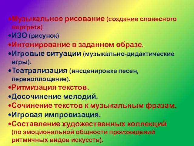 Музыкальное рисование (создание словесного портрета) ИЗО (рисунок) Интонирование в заданном образе.