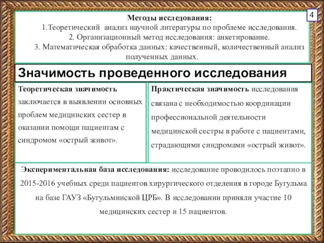 Теоретическая значимость заключается в выявлении основных проблем медицинских сестер в оказании