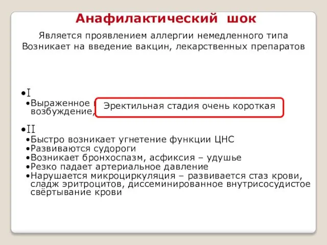 I Выраженное возбуждение ЦНС, страх, двигательное возбуждение, зуд кожи, потливость II