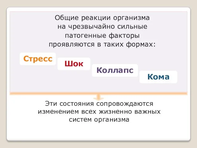 Общие реакции организма на чрезвычайно сильные патогенные факторы проявляются в таких