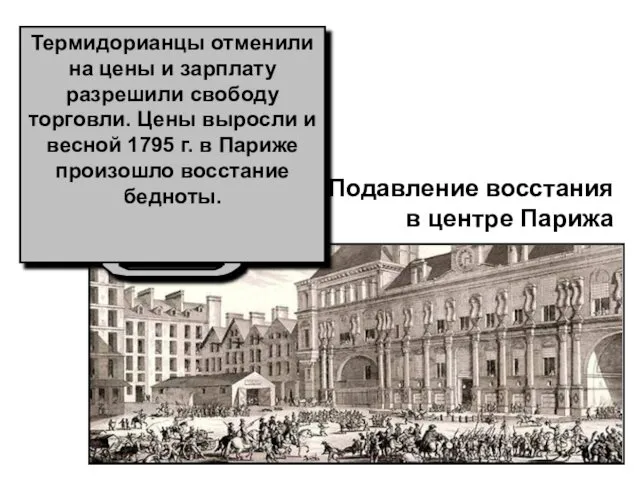 Подавление восстания в центре Парижа Термидорианцы отменили на цены и зарплату