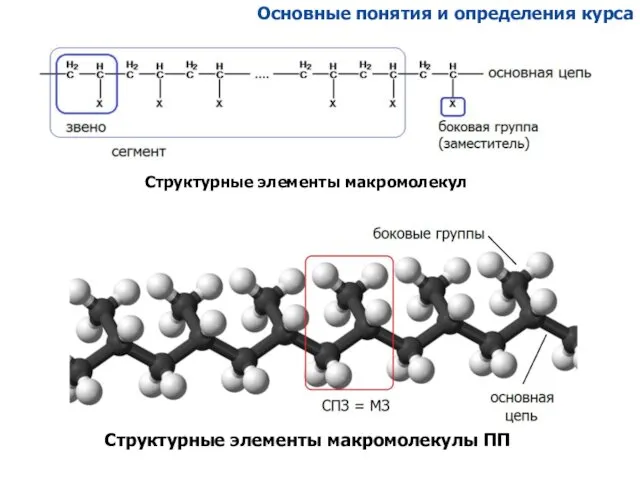 Основные понятия и определения курса Структурные элементы макромолекулы ПП Структурные элементы макромолекул