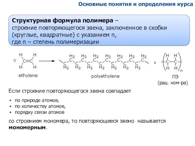 Основные понятия и определения курса Если строение повторяющегося звена совпадает по