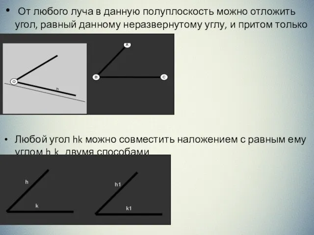 От любого луча в данную полуплоскость можно отложить угол, равный данному