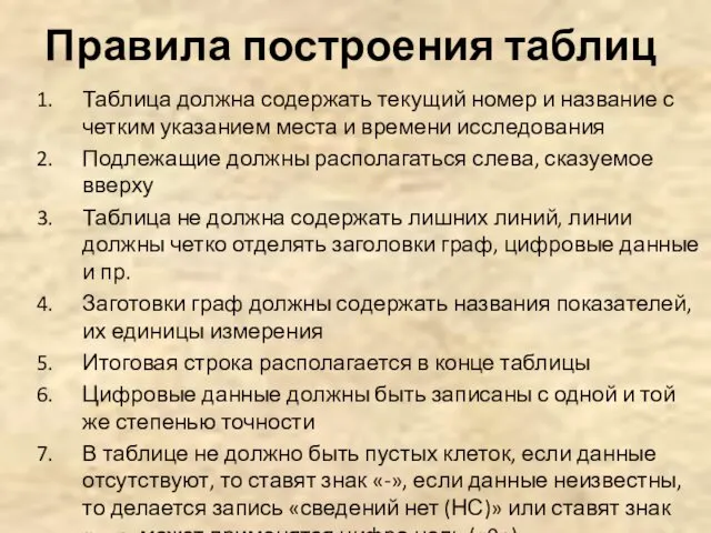 Правила построения таблиц Таблица должна содержать текущий номер и название с