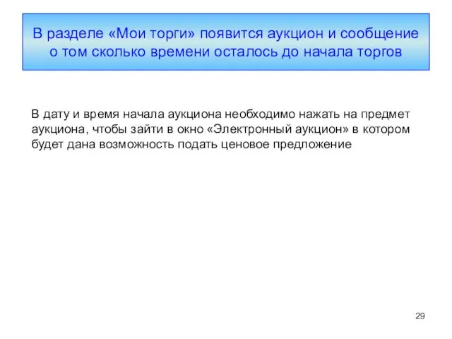 В разделе «Мои торги» появится аукцион и сообщение о том сколько