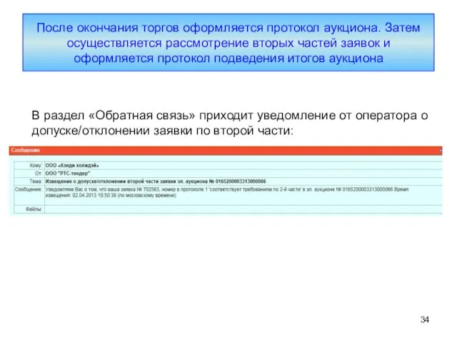 После окончания торгов оформляется протокол аукциона. Затем осуществляется рассмотрение вторых частей