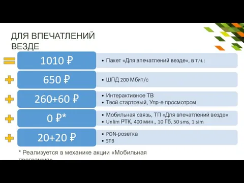 ДЛЯ ВПЕЧАТЛЕНИЙ ВЕЗДЕ * Реализуется в механике акции «Мобильная программа»