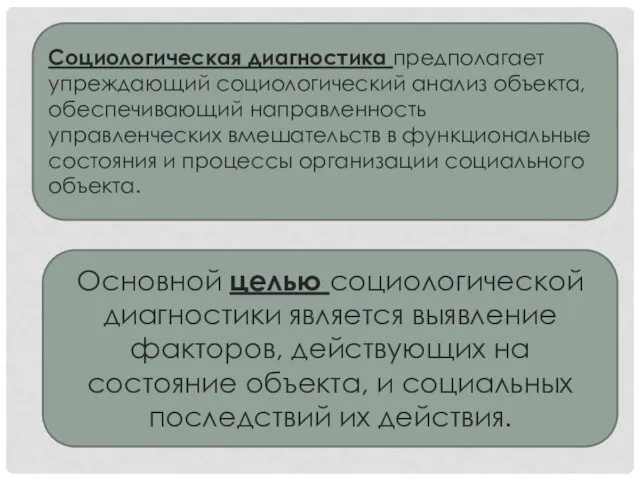 Социологическая диагностика предполагает упреждающий социологический анализ объекта, обеспечивающий направленность управленческих вмешательств