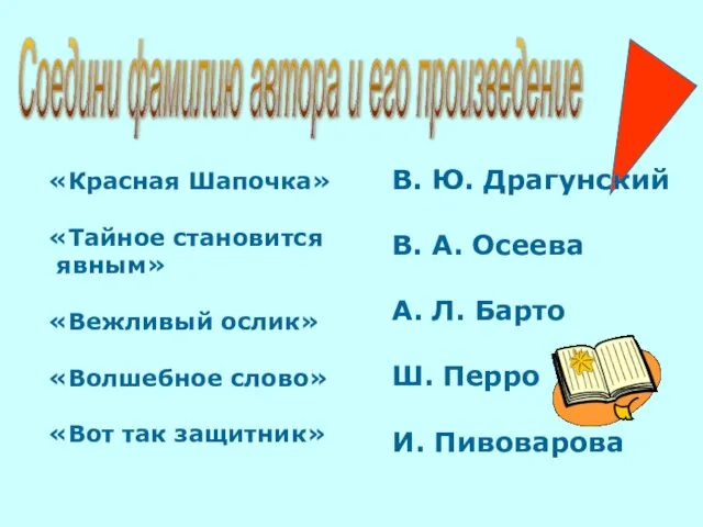 Соедини фамилию автора и его произведение «Красная Шапочка» «Тайное становится явным»