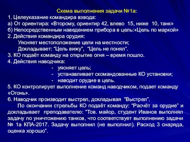 Схема выполнения задачи №1а: 1. Целеуказание командира взвода: а) От ориентира: